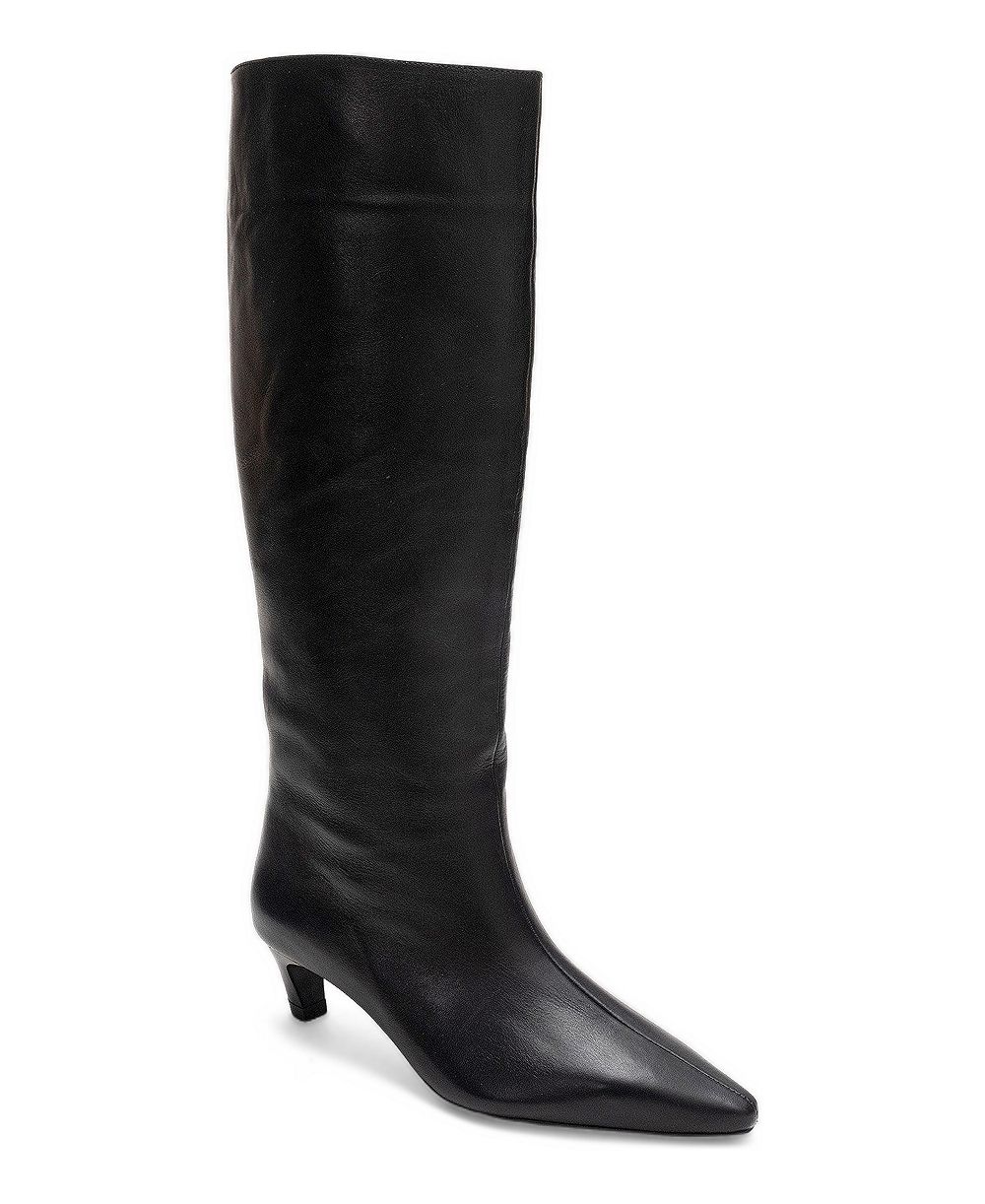 Forever & Always Shoes Corvel Pointed-Toe Kitten-Heel Knee-High Leather Boots