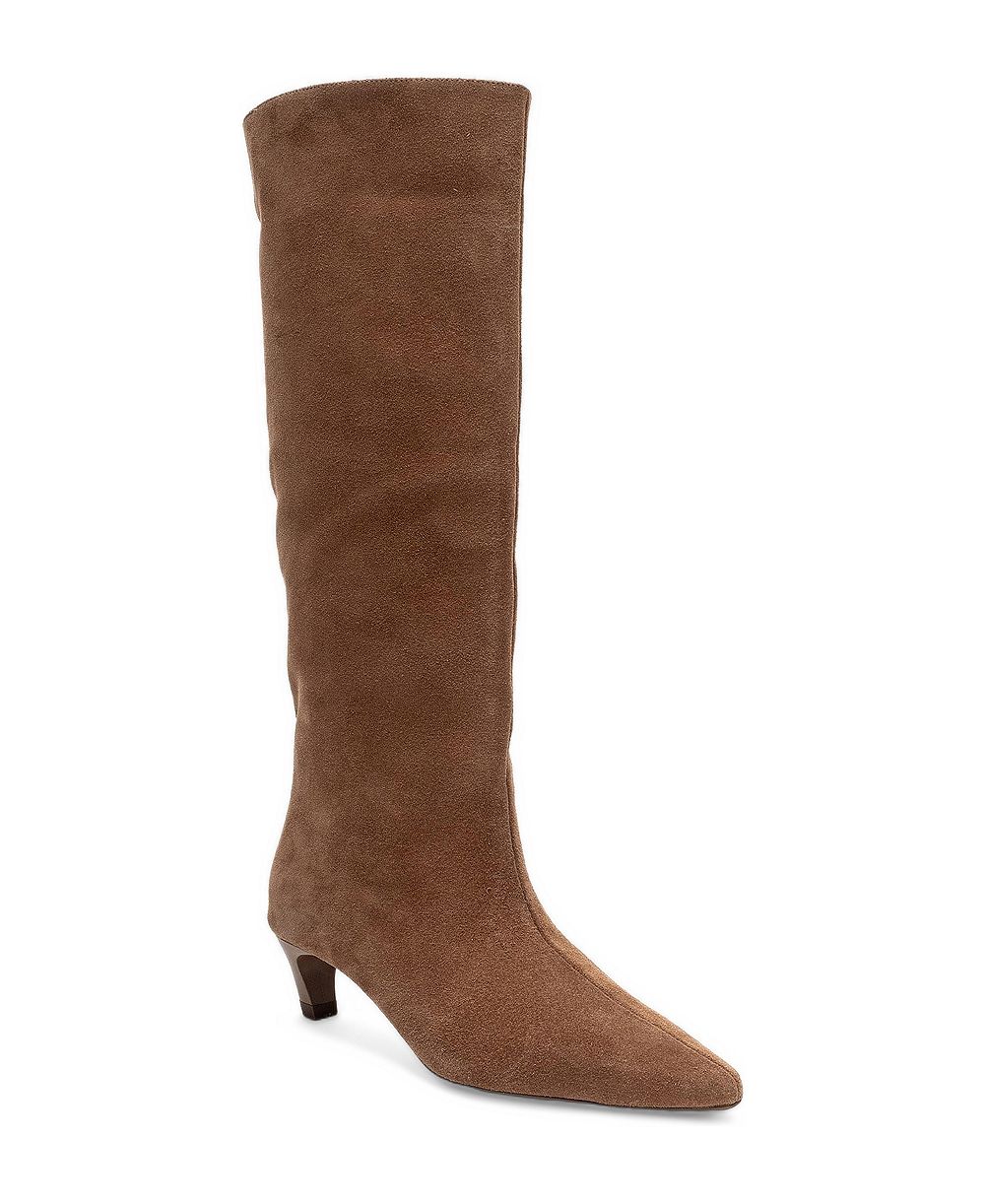 Женские кожаные сапоги Forever & Always Shoes Corvel с острым носком и низким каблуком, до колена