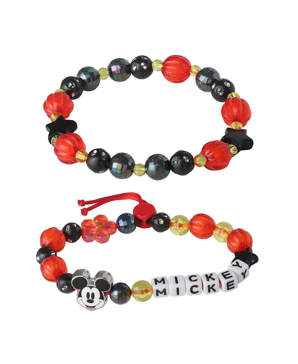Disney Beaded Black Mickey Mouse Adjustable Bracelets, 2-Piece Set