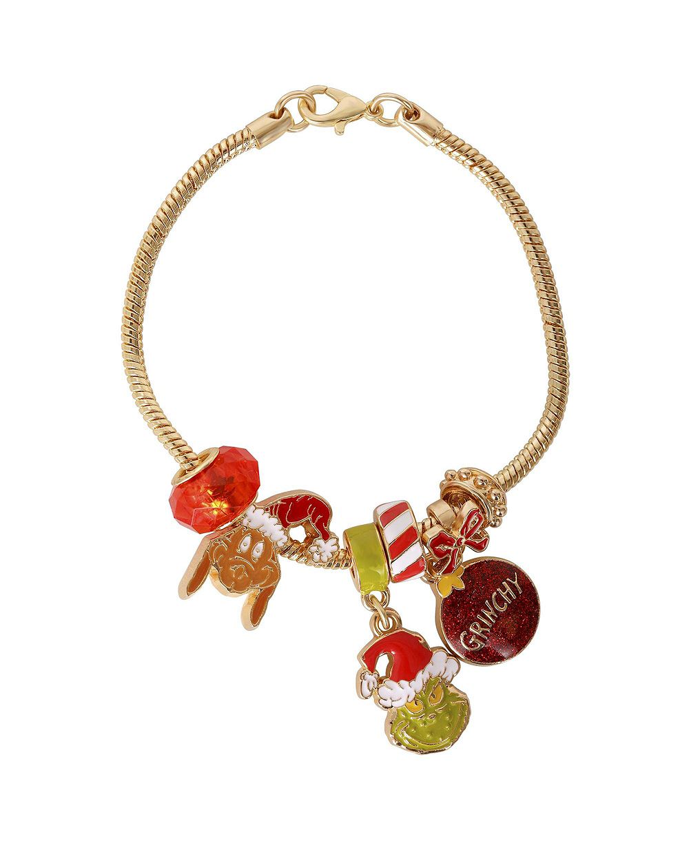 Dr. Seuss Women's Gold-Tone Officially Licensed The Grinch Charm Bracelet, 7"