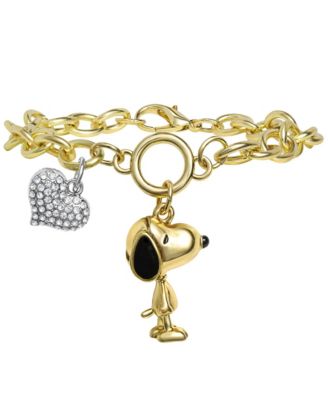 Peanuts Gold-Tone Clear Crystal Snoopy Charm Bracelet