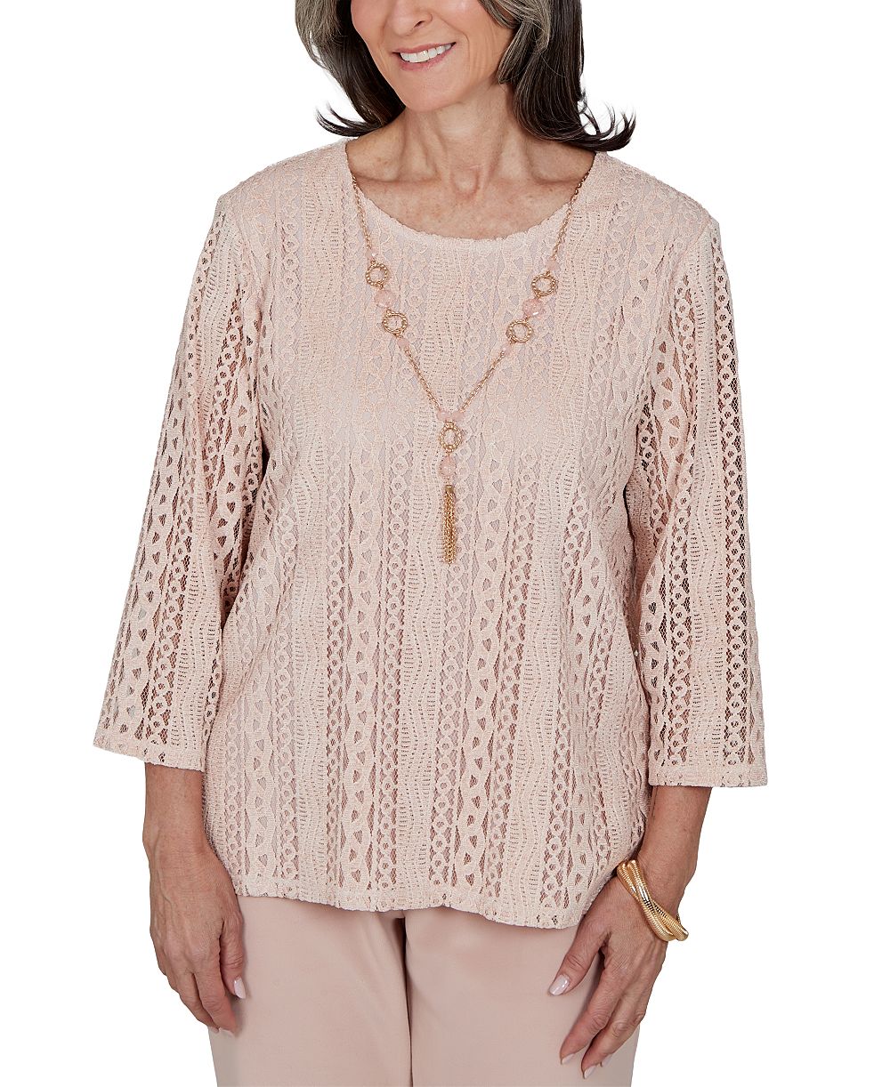 Alfred Dunner Petite 3/4-Sleeve Lace Knit Blouse