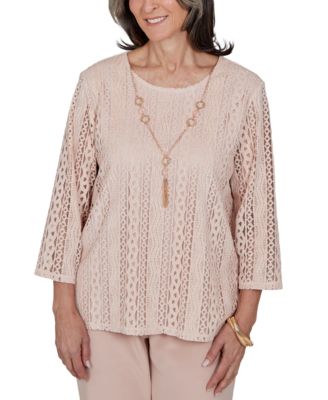Alfred Dunner Petite 3/4-Sleeve Lace Knit Blouse
