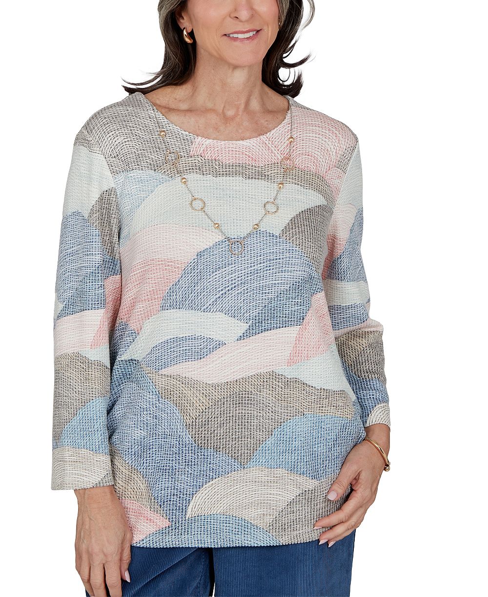 Alfred Dunner Petite Crewneck 3/4-Sleeve Ruched Blouse