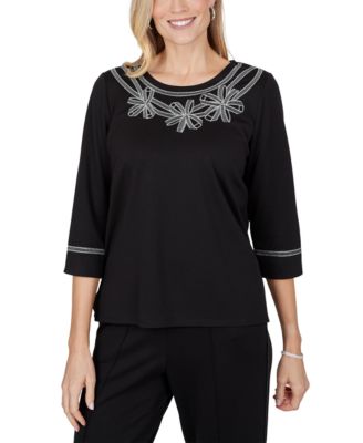 Alfred Dunner Petite 3/4-Sleeve Crew Neck Side-Slit Top