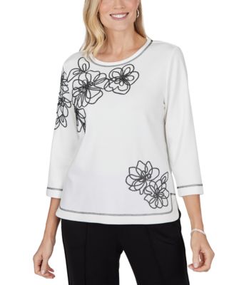Alfred Dunner Petite Crewneck 3/4-Sleeve Floral Blouse