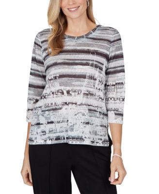 Alfred Dunner Petite 3/4-Sleeve Crewneck Side-Slit Blouse
