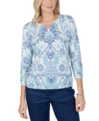 Alfred Dunner Petite 3/4-Sleeve Floral Pullover Sweater