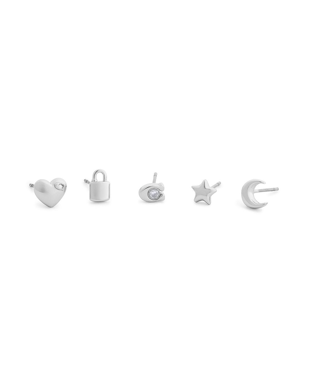 COACH Women's Silver-Tone Crystal Mixed Stud Earrings, 5-Piece Set