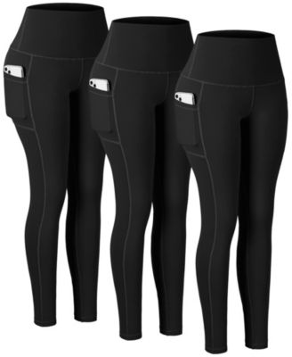 AOFAR 3 Packs Womens High Waisted Pocket Workout Yoga Leggings Fitness