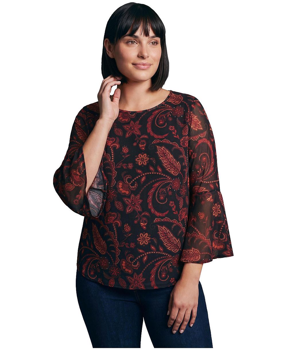 AVENUE Plus Size Ivana Bell Sleeve Mesh Blouse