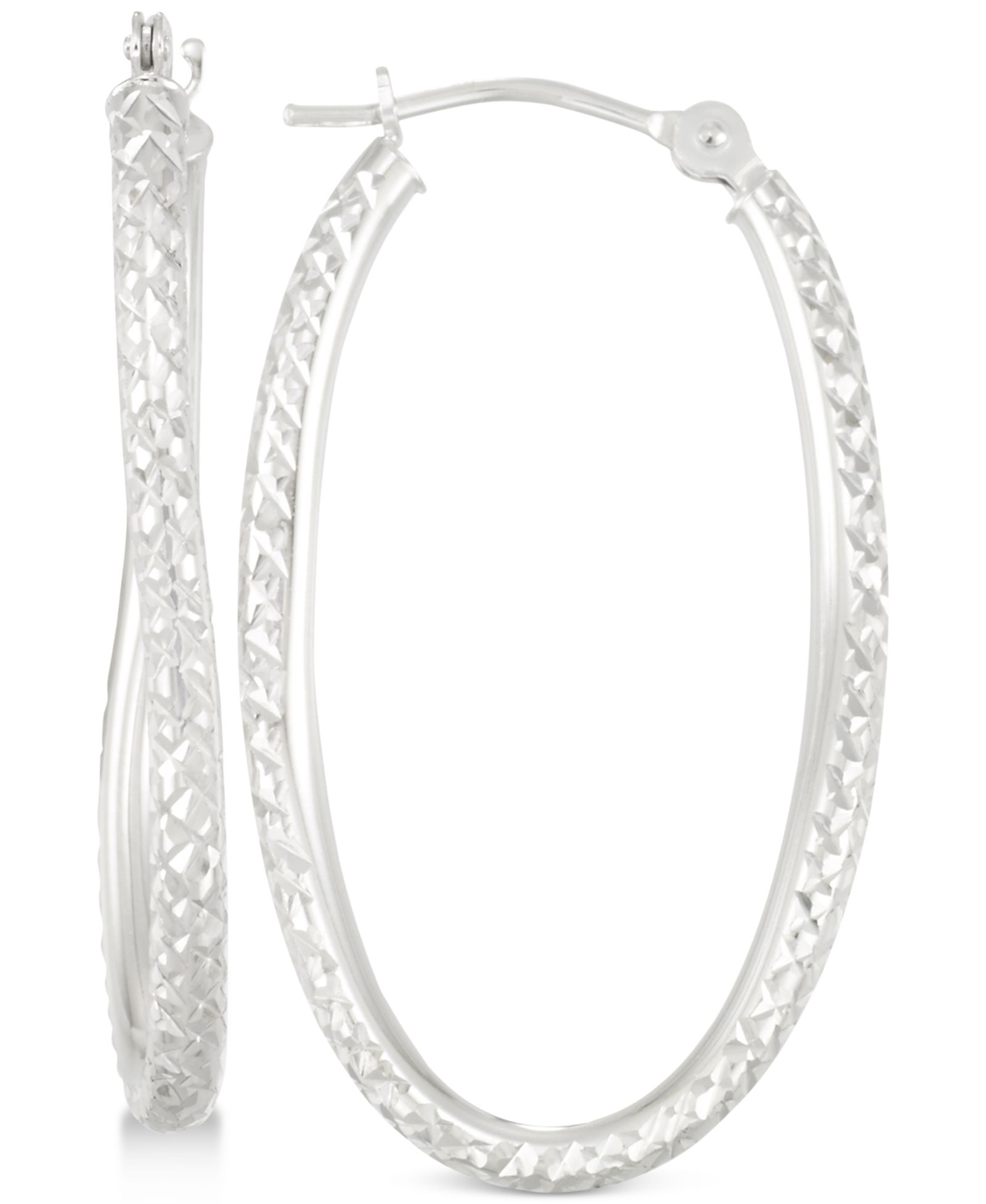 Серьги-кольца с текстурированным витым дизайном, 10k White Gold