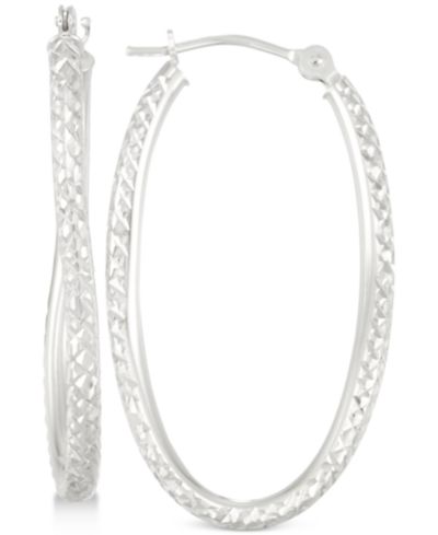 Textured Twisted Oval Hoop Earrings in 10k White Gold