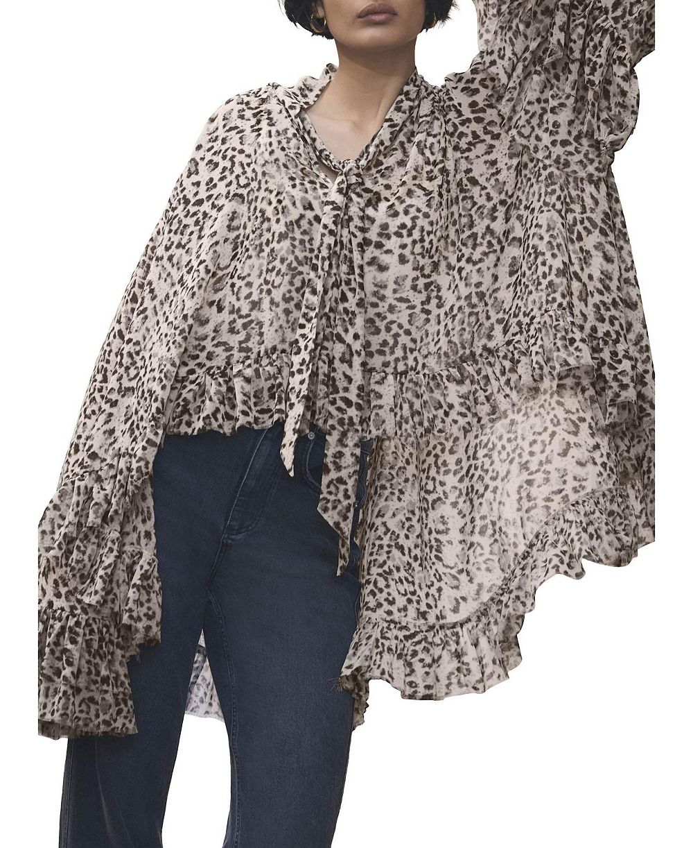 Mint Velvet Women's Leopard-Print Long-Sleeve Tie-Neck Blouse