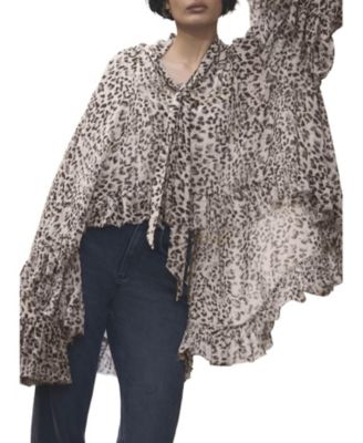 Mint Velvet Women's Leopard-Print Long-Sleeve Tie-Neck Blouse