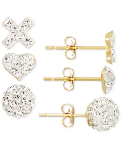 Серьги-гвоздики Pave Crystal в 10k Gold, набор из 3 шт