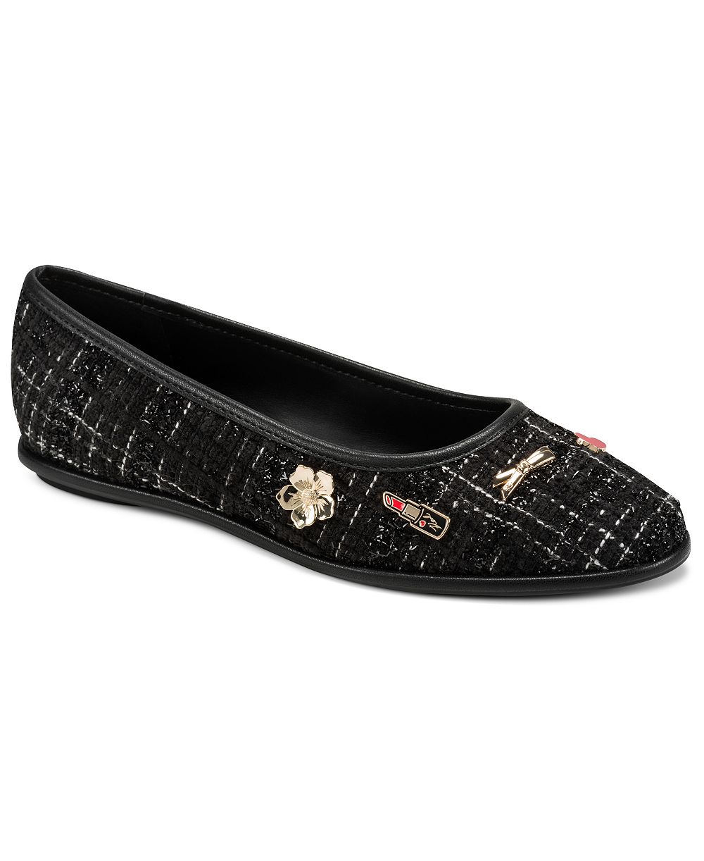 KARL LAGERFELD PARIS Women's Vadelle Tweed Embellished Ballet Flats