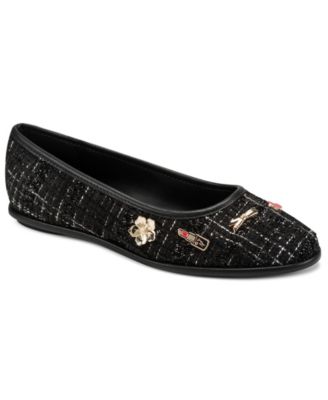 KARL LAGERFELD PARIS Women's Vadelle Tweed Embellished Ballet Flats