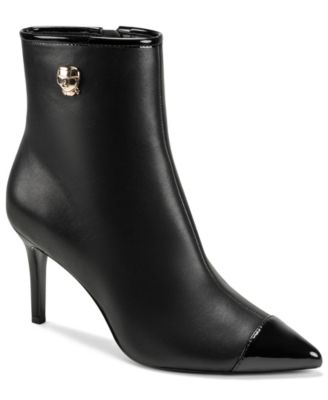 KARL LAGERFELD PARIS Women's Rourke Stiletto Pointed Toe Faux Leather Booties