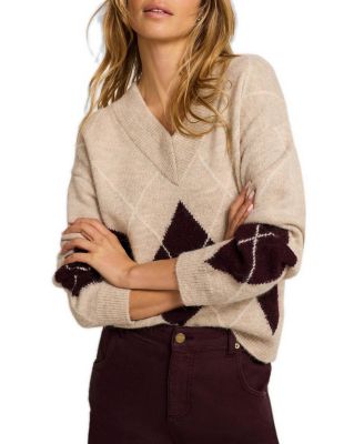Mint Velvet Women's Argyle Long-Sleeve V-Neck Sweater
