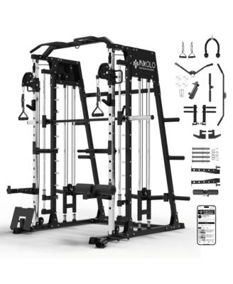Mikolo Smith Machine Home Gym, 2200 lbs Power Rack Cage with Cable Crossover, Weight Bar, 360degree(s) Landmine, Barbell Holders and Other Attachments