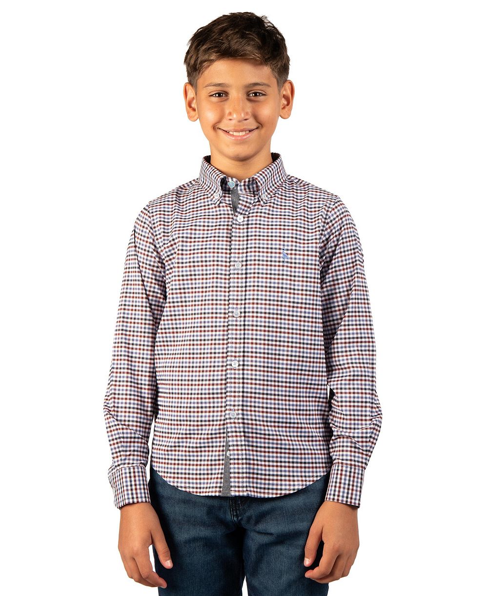 Tailorbyrd Boys' 8-20 Signature Gingham Button-Down Long Sleeve Shirt