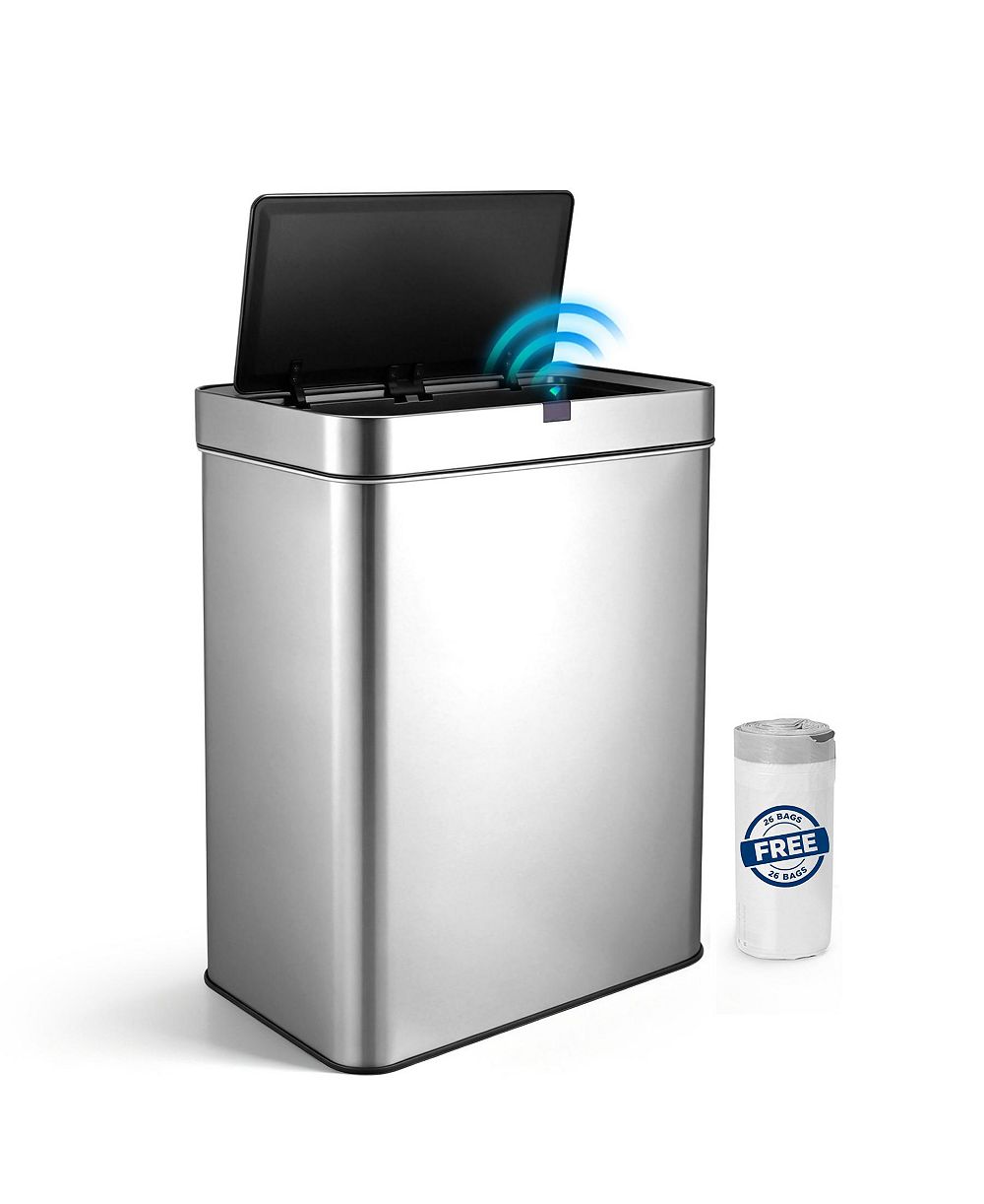 Mega Casa 13-Gallon Motion Sensor Trash Can with 26 Trash Bags, Rectangular Waste Sorting Bin with Dual Split Rings