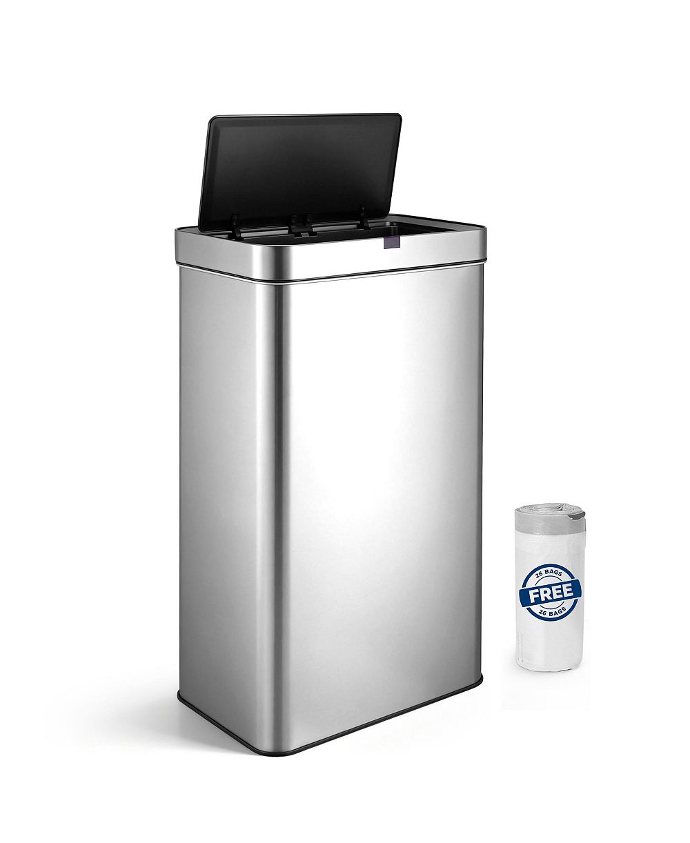 Mega Casa 18-Gallon Motion Sensor Trash Can with 26 Trash Bags, Rectangular Waste Sorting Bin with Dual Split Rings