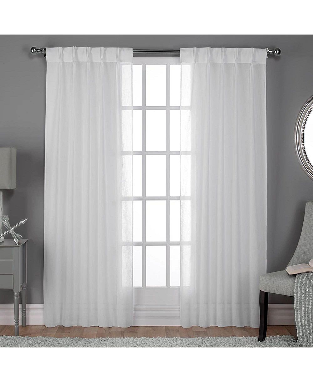 EXCLUSIVE HOME Belgian Textured Jacquard Sheer, Pinch Pleat Hidden Tab Curtain Panels (Set of 2)