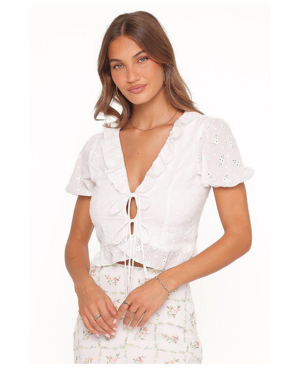 Petal and Pup Women's Andra V-Neck Front-Tie Eyelet Top
