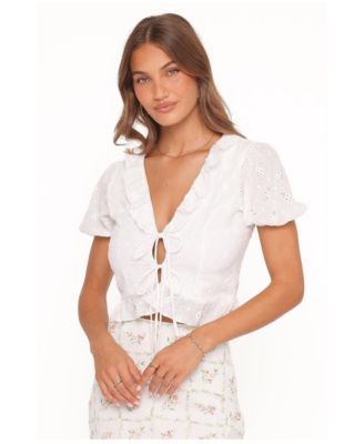 Petal and Pup Women's Andra V-Neck Front-Tie Eyelet Top