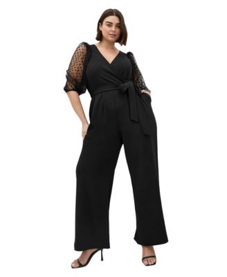 CITY CHIC Women's Asher Spot Mesh Sleeve Jumpsuit