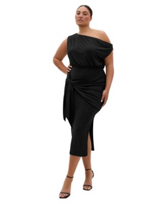 CITY CHIC Plus Size Paloma One-Shoulder Metallic Wrap Midi Dress