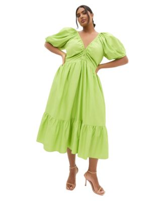 CITY CHIC Plus Size Gracie V-Neck Puff Sleeve Cotton Dress