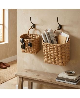 homfan Wicker Hanging Storage Baskets Set of 2, Handwoven PVC Rattan with Handles, Farmhouse Style for Living Room Bedroom Balcony, Natural