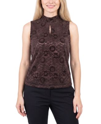 NY Collection Petite Floral-Lace Mock-Neck Tank Top