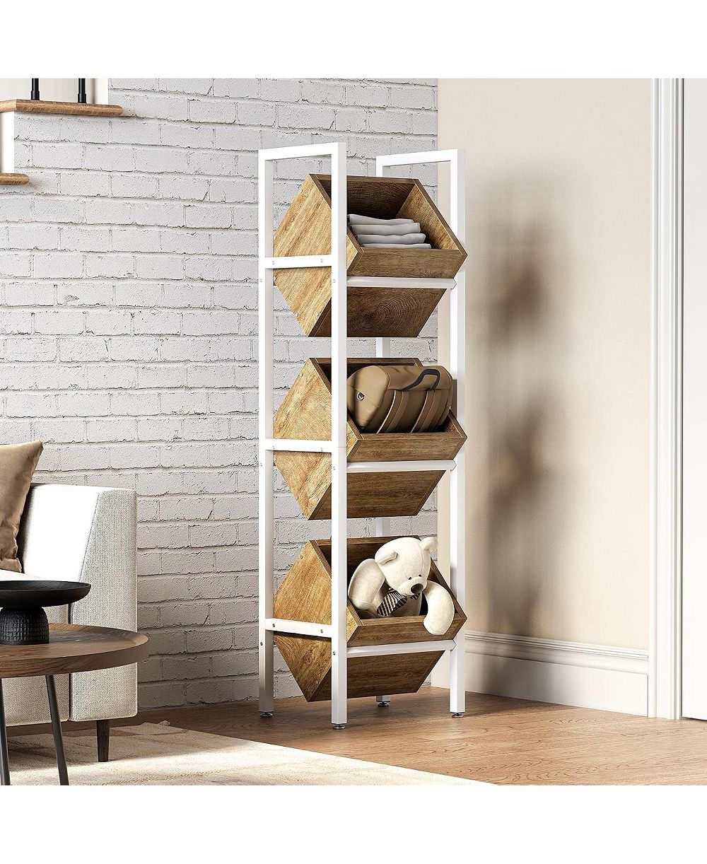 Tribesigns 3-Tier Basket Stand, Wooden Floor Stand Shelving Unit