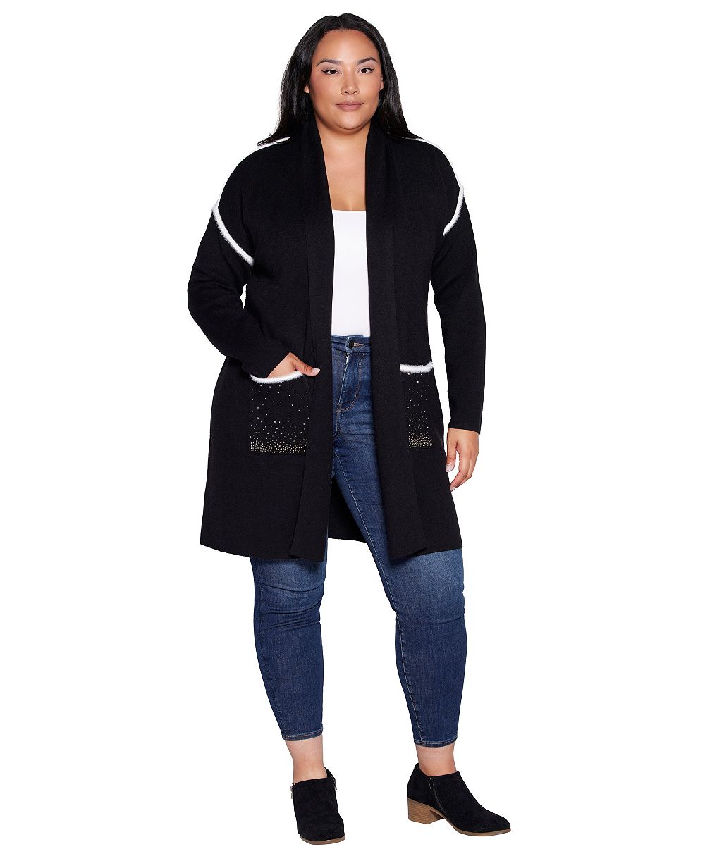Belldini Plus Size Shawl-Collar Pocket Cardigan Sweater