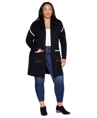 Belldini Plus Size Shawl-Collar Pocket Cardigan Sweater