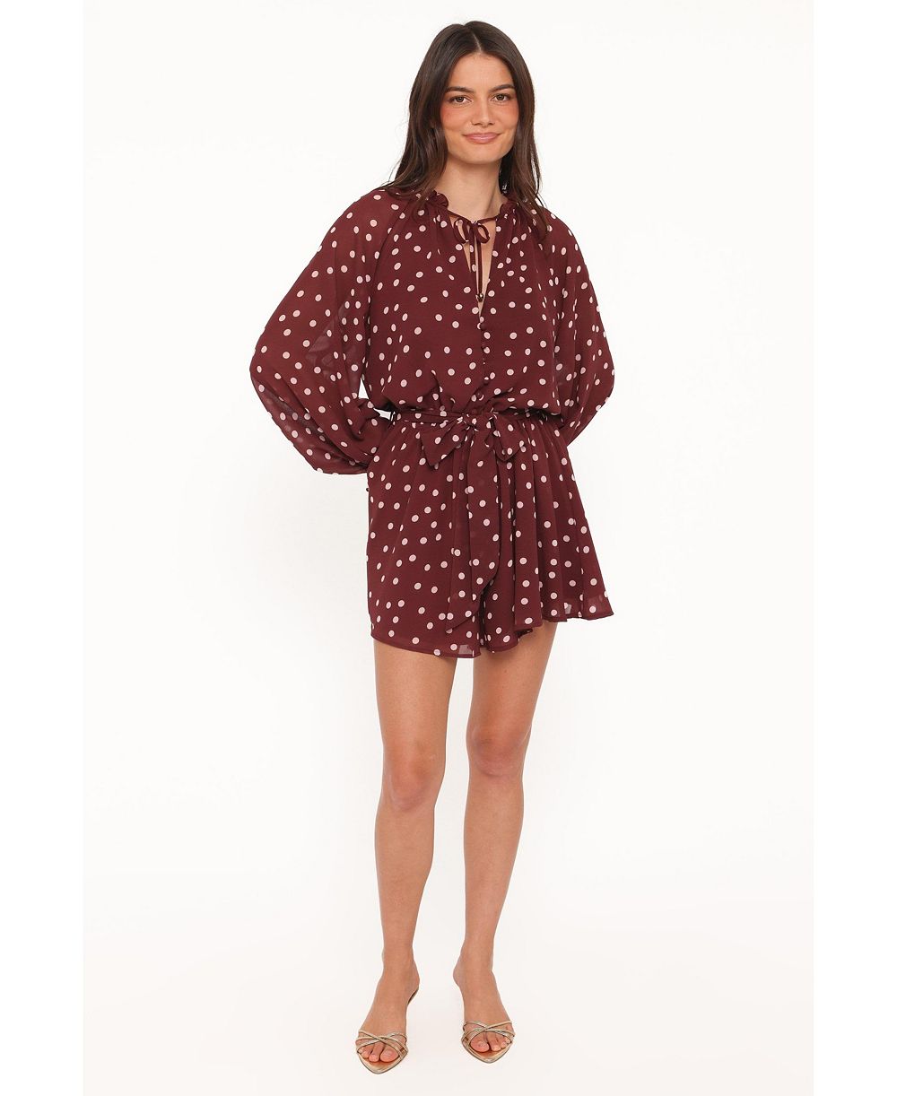 Женский Michelle Long-Sleeve V-Neck Polka-Dot Romper Petal and Pup