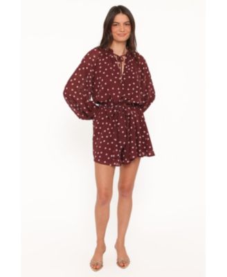Женский Michelle Long-Sleeve V-Neck Polka-Dot Romper Petal and Pup
