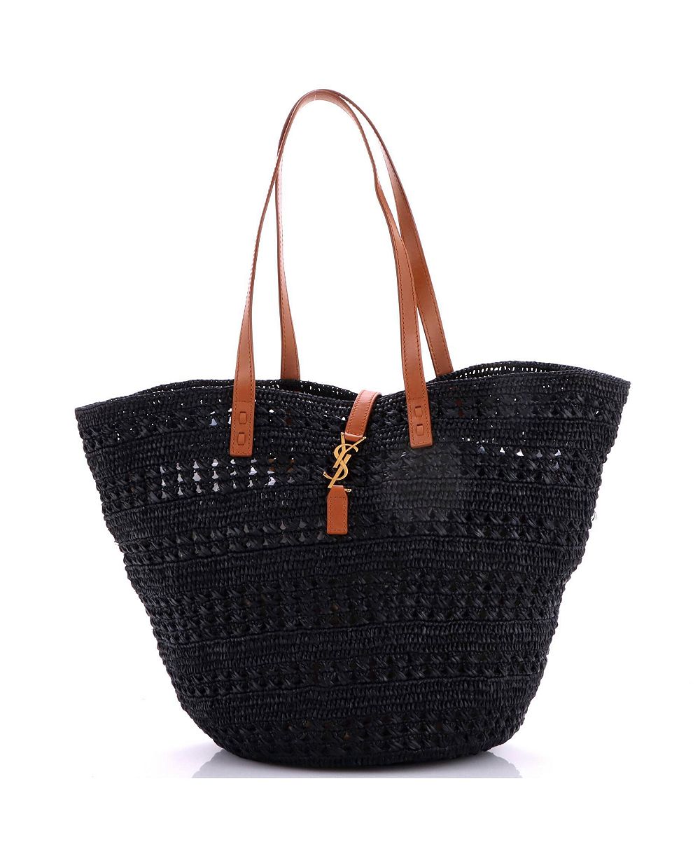 Pre-Owned Saint Laurent Medium Monogram Panier Basket Tote Woven Raffia