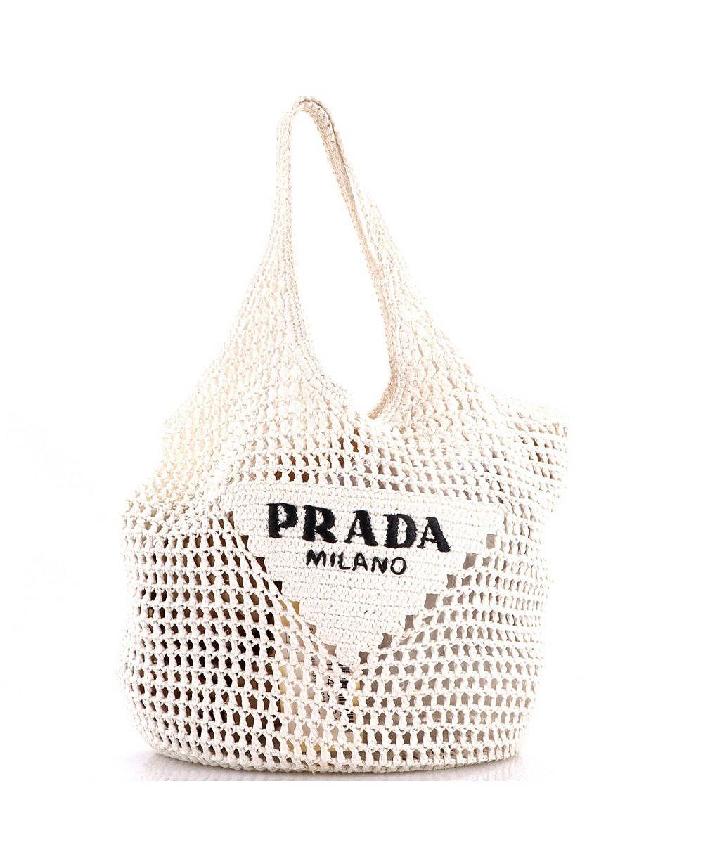 Pre-Owned Prada Small Triangle Logo Bucket Tote Raffia