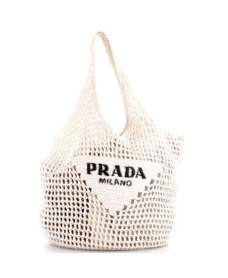 Pre-Owned Prada Small Triangle Logo Bucket Tote Raffia