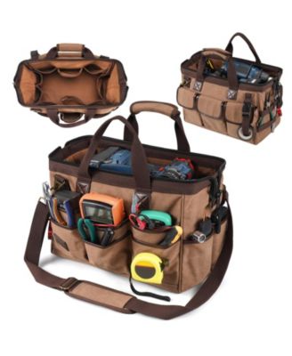 XDOVET 14IN Portable Electrician Tool Bag 21 Pockets Heavy Duty 16oz Canvas Tool Organizer