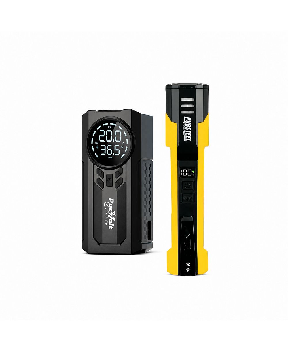PURSONIC Roadside Emergency Bundle - 2-in-1 Jump Starter, Tire Inflator and UltraBright Rechargeable Flashlight