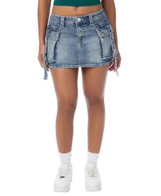 True Religion Women's Mini Cargo Stretch Denim Skirt