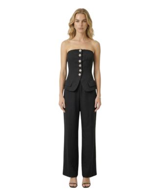 Modenaire Women's Strapless Embellished Vest and Wide-Leg Pants, 2-Piece Set
