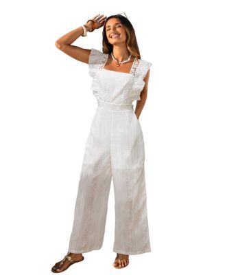 Cupshe Women's Wide-Leg Flutter-Sleeve Eyelet Jumpsuit