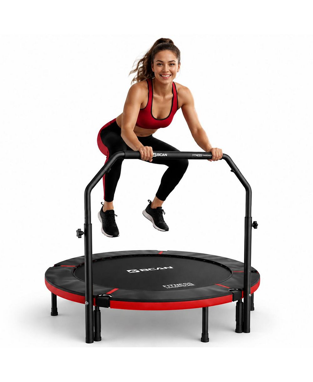 BCAN SP3 40 Inch Foldable Mini Trampoline with U Shape Adjustable Foam Handle Adult Rebounder Trampoline Indoor Fitness Workout Max Load 330LBS